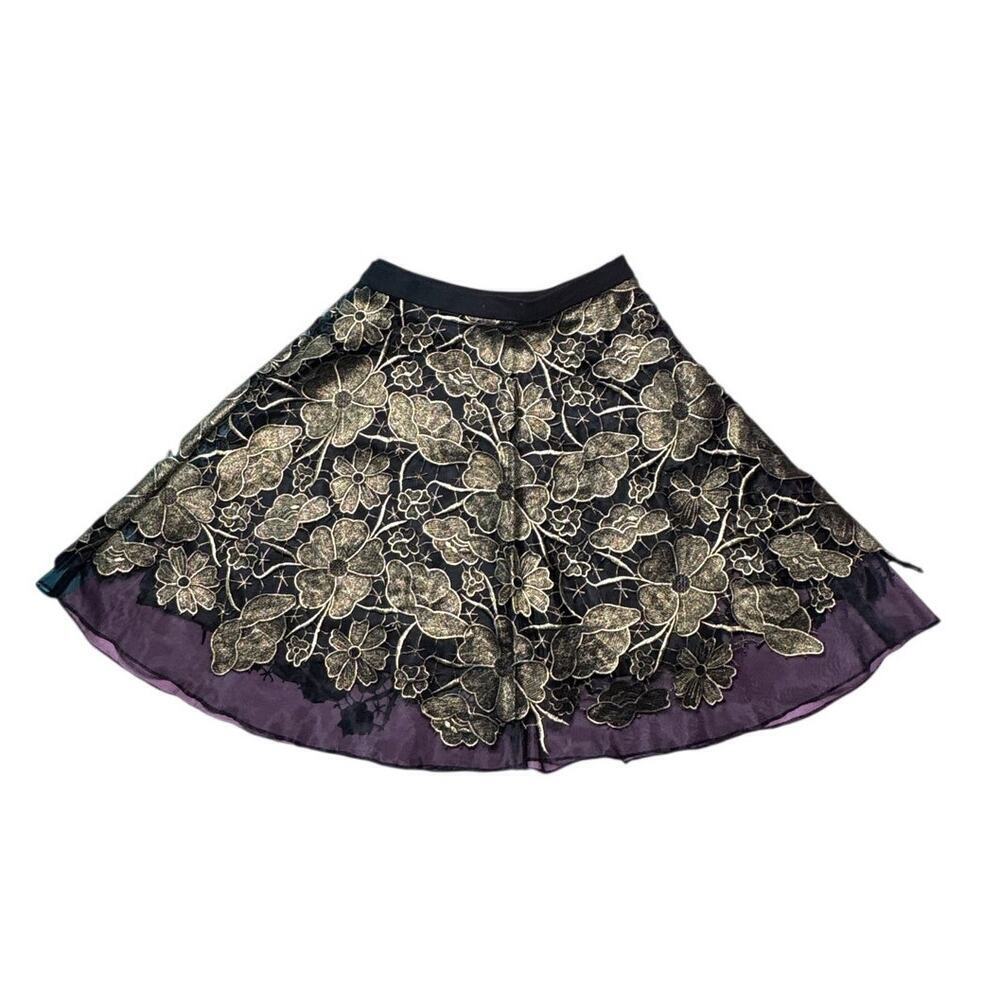 Eva Franco Y2K Gold Appliqué Mini Skirt Size 6